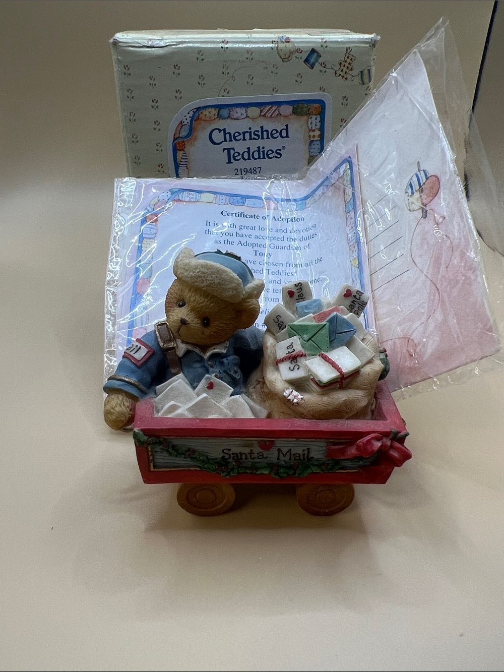 Vintage 1996 Cherished Teddies TONY “A first class delivery for you!” Mail car